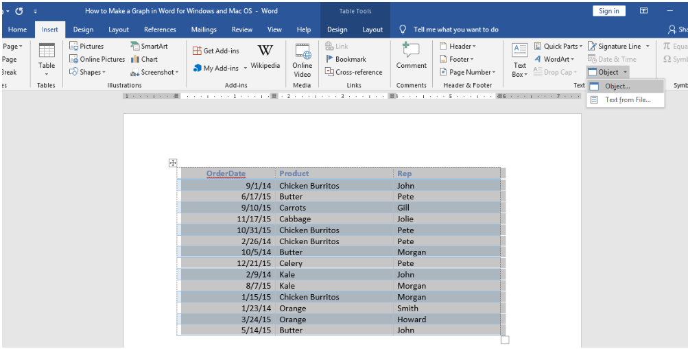 cara membuat grafik di word